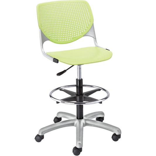 KFI Kool Collection 2300 Armless Stool with Casters - Polypropylene Seat Material - Polypropylene Back Material - Powder Coated Silver Frame Color - Steel Frame Material - 5-star Base - Lime Green - 1 Each