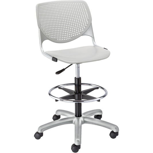 KFI Kool Collection 2300 Armless Stool with Casters - Polypropylene Seat Material - Polypropylene Back Material - Powder Coated Silver Frame Color - Steel Frame Material - 5-star Base - Light Gray - 1 Each