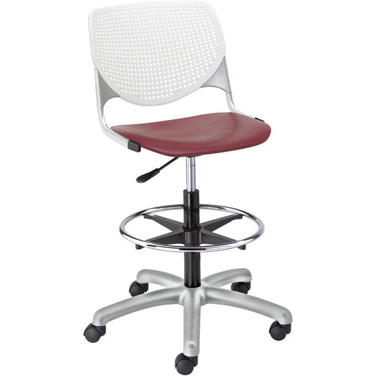 KFI Armless-Casters - Burgundy Seat Color - Polypropylene Seat Material - White Back Color - Polypropylene Back Material - Powder Coated Silver Frame Color - Steel Frame Material - 1 Each