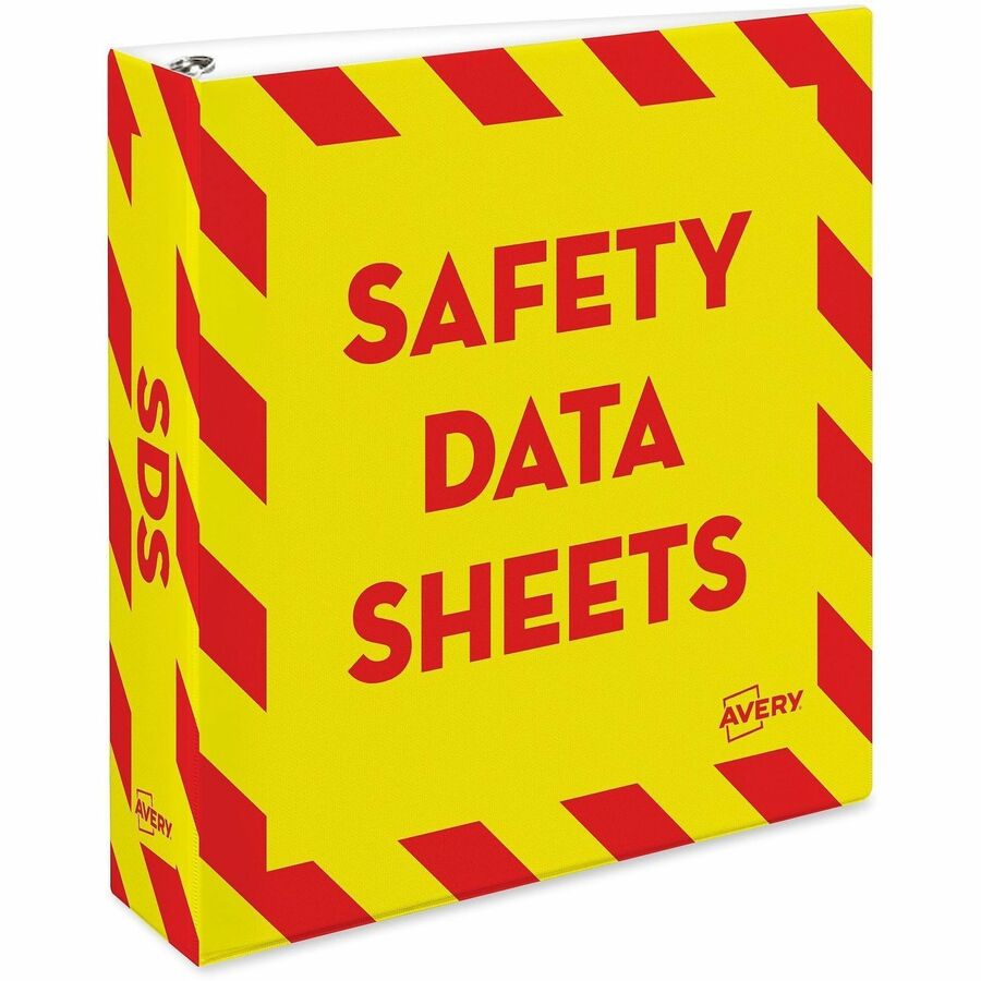 Avery&reg, 2" Heavy-Duty Industrial SDS Binder - One-Touch Rings - 2" Binder Capacity - Letter - 8 1/2" x 11" Sheet Size - 540 Sheet Capacity - Fastener: Ring - Pocket: 4, Internal - Vinyl - Yellow, Red - Heavy Duty, One Touch Ring, Preprinted, Sturdy...