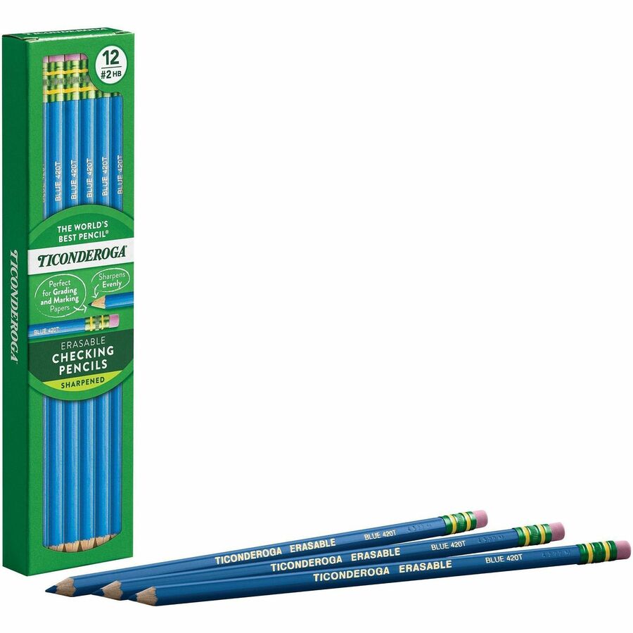 Ticonderoga Pre-Sharpened Erasable Checking Pencils - Blue Lead - HB - 1 Dozen/Box - 6 / Carton