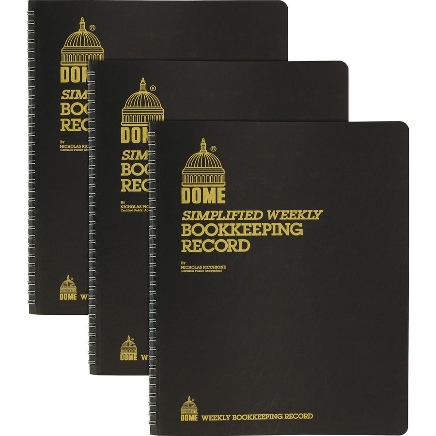 Dome Bookkeeping Record Book - 128 Sheet(s) - Wire Bound - 8.75" x 11.25" Sheet Size - Brown Cover - 3 / Bundle