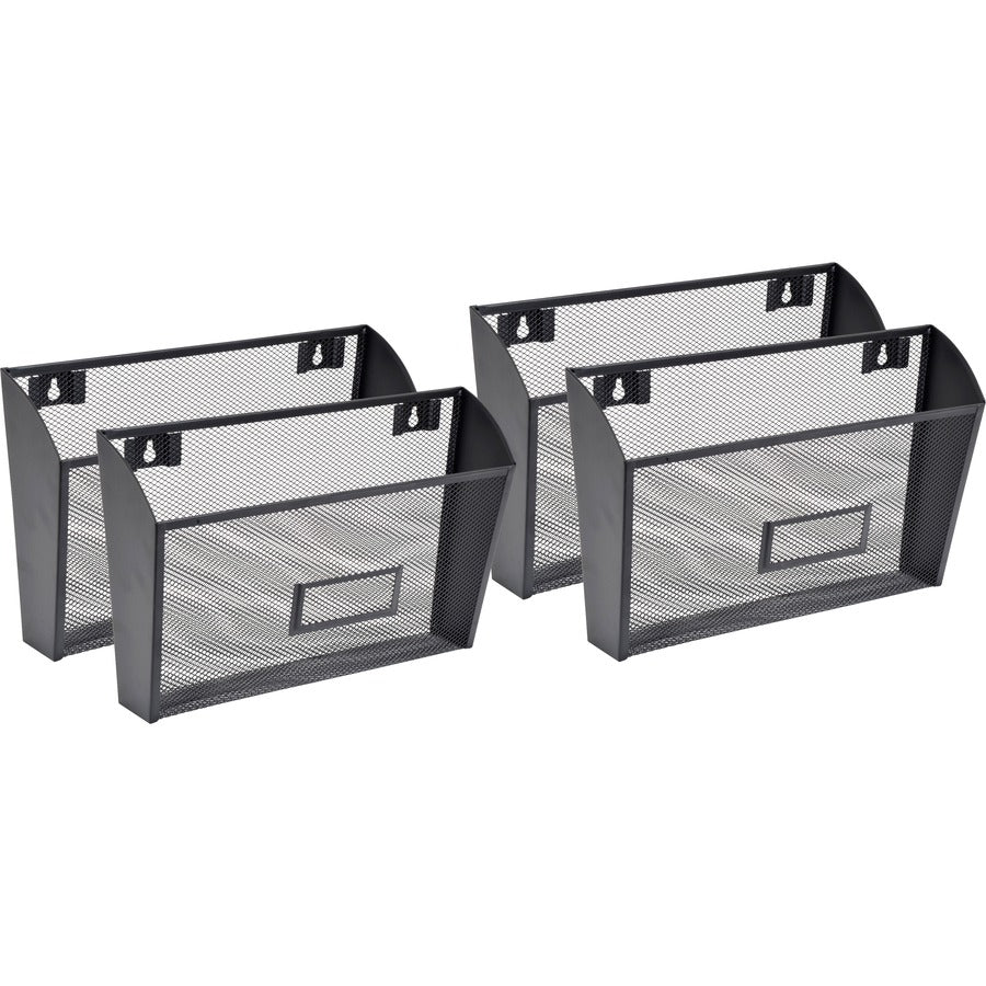 Lorell Mesh Wire Wall Pockets - 6.62" Height x 12.62" Width x 4.75" Depth - Black - 4 / Carton