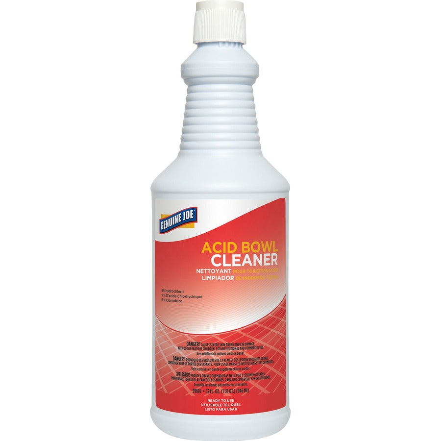 Genuine Joe Acid Bowl Cleaner - For Toilet Bowl - Ready-To-Use - 32 fl oz (1 quart) - Recommended For: Stain Remover - Pleasant Scent - Aqua Marine - 1 Each