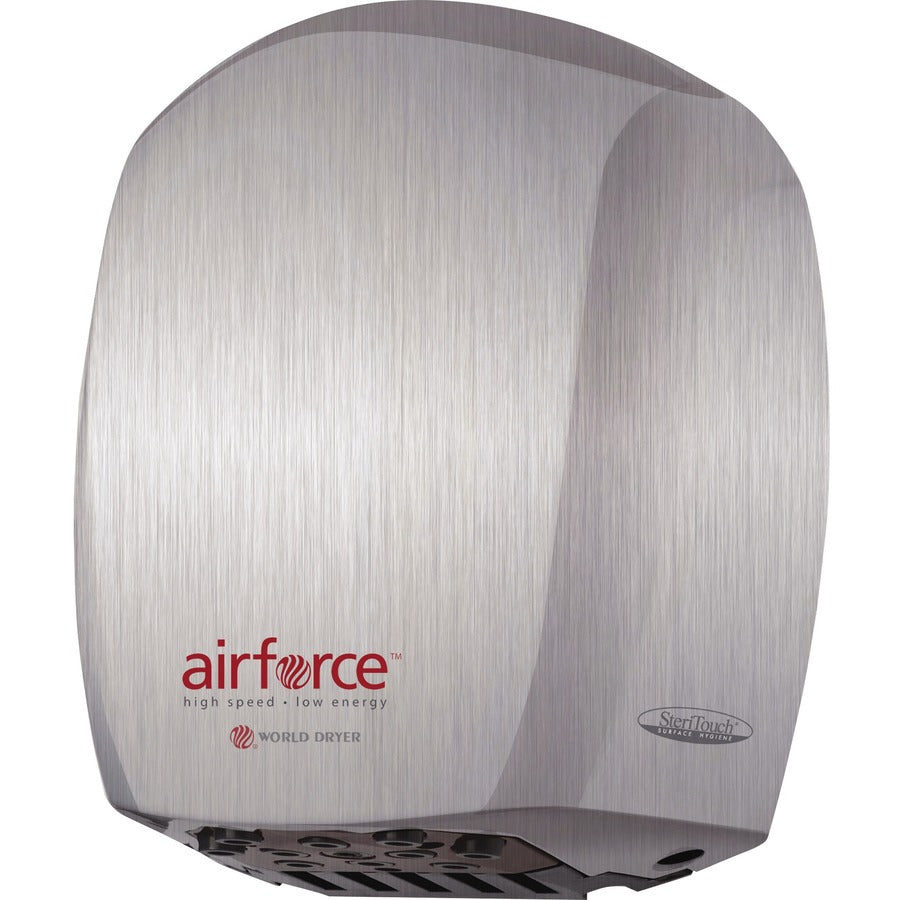World Dryer Airforce High-Speed Hand Dryer - 10.7" Height x 8.9" Width x 6.5" Depth - Metallic Silver - Stainless Steel - 1 Each