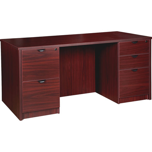 Lorell Prominence 2.0 Double-Pedestal Desk - 1" Thickness Top, 29" Height x 60" Width x 30" Depth - Total Drawer(s): 5 - Double Pedestal on Left/Right Side - Band Edge - Material: Particleboard - Finish: Mahogany Laminate, Thermofused Melamine (TFM)...