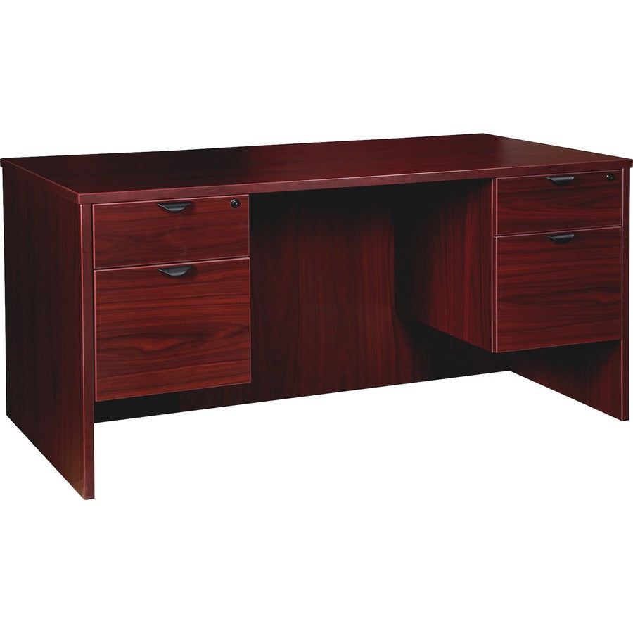 Lorell Prominence 2.0 3/4 Double-Pedestal Desk - 1" Thickness Top, 29" Height x 60" Width x 30" Depth - Total Drawer(s): 2 - Double Pedestal on Left/Right Side - Band Edge - Material: Particleboard - Finish: Mahogany Laminate, Thermofused Melamine (TFM...