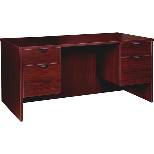 Lorell Prominence 2.0 3/4 Double-Pedestal Desk - 1" Thickness Top, 29" Height x 60" Width x 30" Depth - Total Drawer(s): 2 - Double Pedestal on Left/Right Side - Band Edge - Material: Particleboard - Finish: Mahogany Laminate, Thermofused Melamine (TFM...