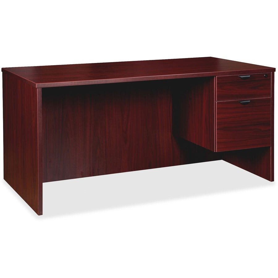 Lorell Prominence 2.0 3/4 Right-Pedestal Desk - 1" Thickness Top, 29" Height x 66" Width x 30" Depth - Total Drawer(s): 2 - Single Pedestal on Right Side - Band Edge - Material: Particleboard - Finish: Mahogany Laminate, Thermofused Melamine (TFM) - 1...