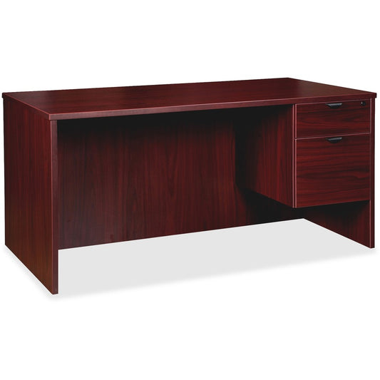 Lorell Prominence 2.0 3/4 Right-Pedestal Desk - 1" Thickness Top, 29" Height x 66" Width x 30" Depth - Total Drawer(s): 2 - Single Pedestal on Right Side - Band Edge - Material: Particleboard - Finish: Mahogany Laminate, Thermofused Melamine (TFM) - 1...