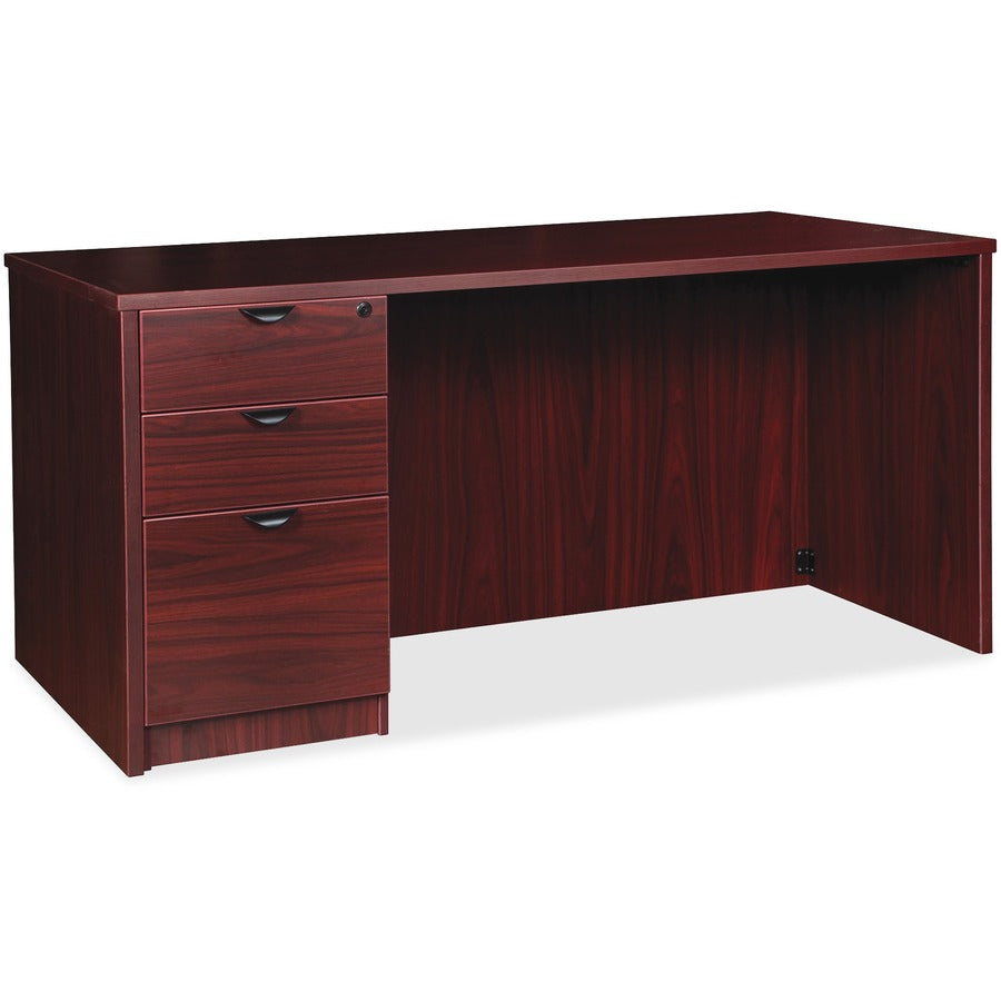 Lorell Prominence 2.0 Left-Pedestal Desk - Rectangle - 1" Thickness Top, 29" Height x 72" Width x 36" Depth - Total Drawer(s): 3 - Single Pedestal on Left Side - Band Edge - Material: Particleboard - Finish: Mahogany Laminate, Thermofused Melamine (TFM...