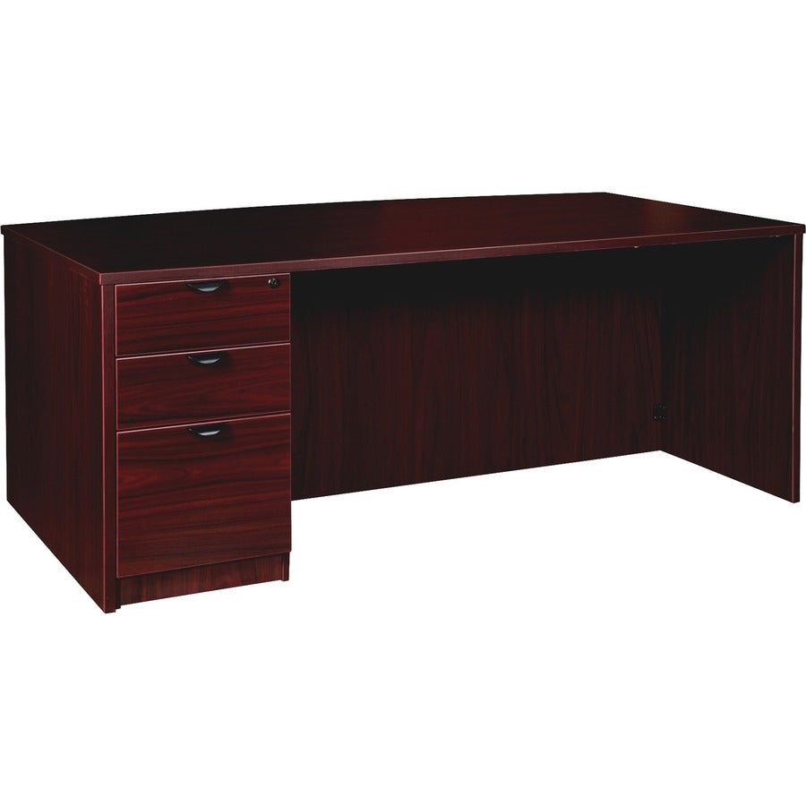 Lorell Prominence 2.0 Bowfront Left-Pedestal Desk - 1" Thickness Top, 29" Height x 72" Width x 42" Depth - Total Drawer(s): 3 - Single Pedestal on Left Side - Band Edge - Material: Particleboard - Finish: Mahogany Laminate, Thermofused Melamine (TFM)...