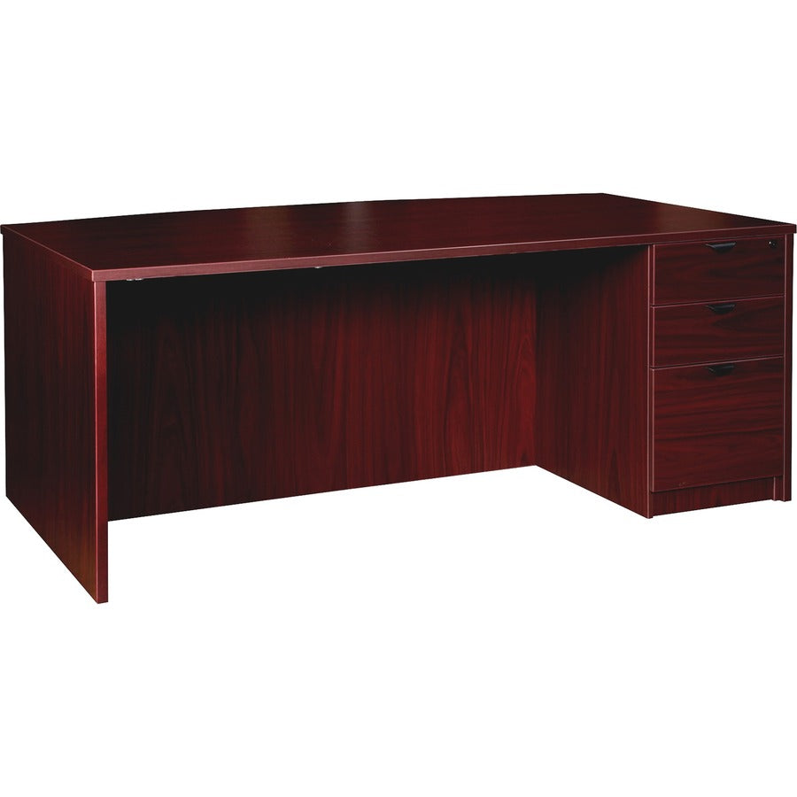 Lorell Prominence 2.0 Bowfront Right-Pedestal Desk - 1" Thickness Top, 29" Height x 72" Width x 42" Depth - Total Drawer(s): 3 - Single Pedestal on Right Side - Band Edge - Material: Particleboard - Finish: Mahogany Laminate, Thermofused Melamine (TFM)...