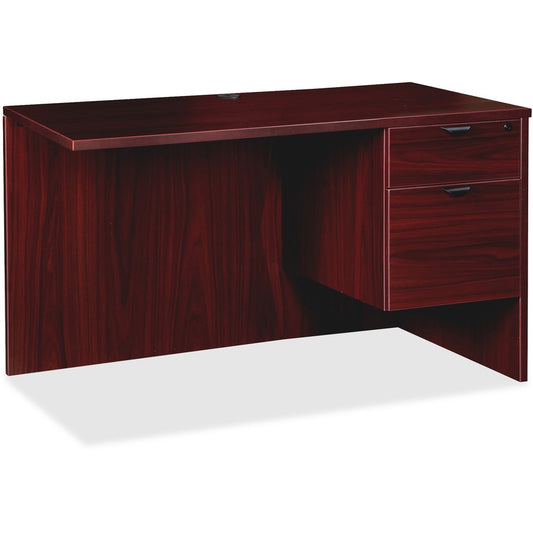 Lorell Prominence 2.0 Right Return - 29" Height x 42" Width x 24" Depth, 1" Thickness Top - Total Drawer(s): 2 - Single Pedestal on Right Side - Band Edge - Material: Particleboard - Finish: Mahogany Laminate, Thermofused Melamine (TFM) - Durable, Mar...