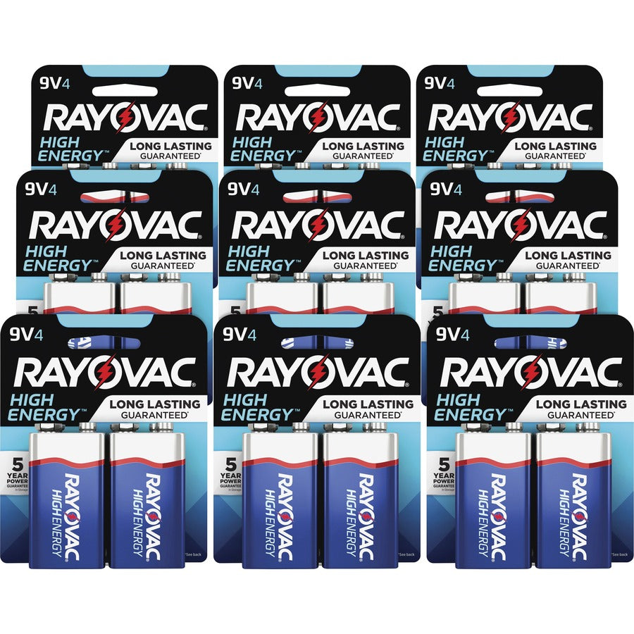 Rayovac High-Energy Alkaline 9-Volt Battery 4-Packs - For Multipurpose - 9V - 9 V DC - 4/Pack - 12 / Carton
