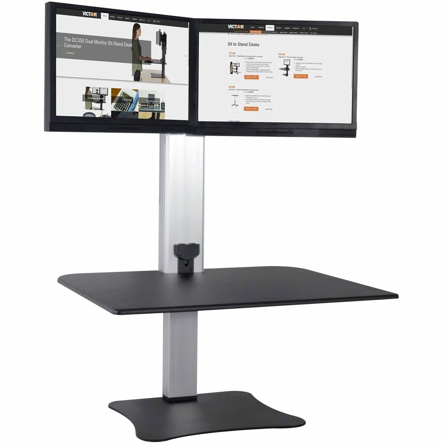 Victor High Rise Electric Dual Monitor Height Adjustable Standing Desk Workstation - Up to 25" Screen Support - 25 lb Load Capacity - 20" Height x 28" Width x 23" Depth - Desktop, Tabletop - Wood, Steel, Aluminum - Black, Aluminum - Sturdy, Ergonomic...