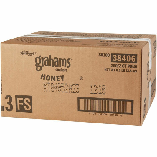Kellogg's Grahams Honey Crackers - Individually Wrapped - Honey - 0.49 oz - 2/Pack - 200 / Carton