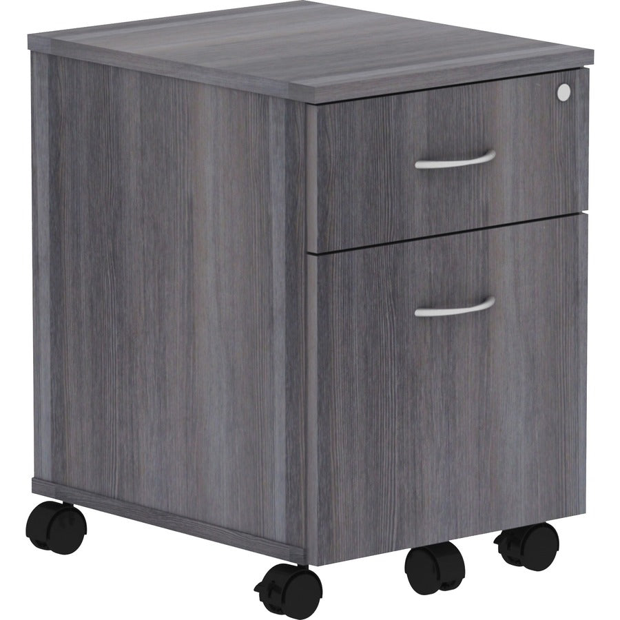 Lorell Relevance Series 2-Drawer File Cabinet - 22.9" Height x 15.7" Width x 19.9" Depth - Total Drawer(s): 2 - Finish: Weathered Charcoal, Laminate - Locking Pedestal, Dual Wheel Caster, Adjustable Leveler - For Office - 1 Each