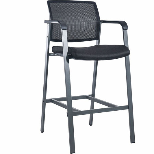 Lorell Mesh Back Guest Stool with Arms - Black Seat Color - Fabric Seat Material - Square Base - 1 Each