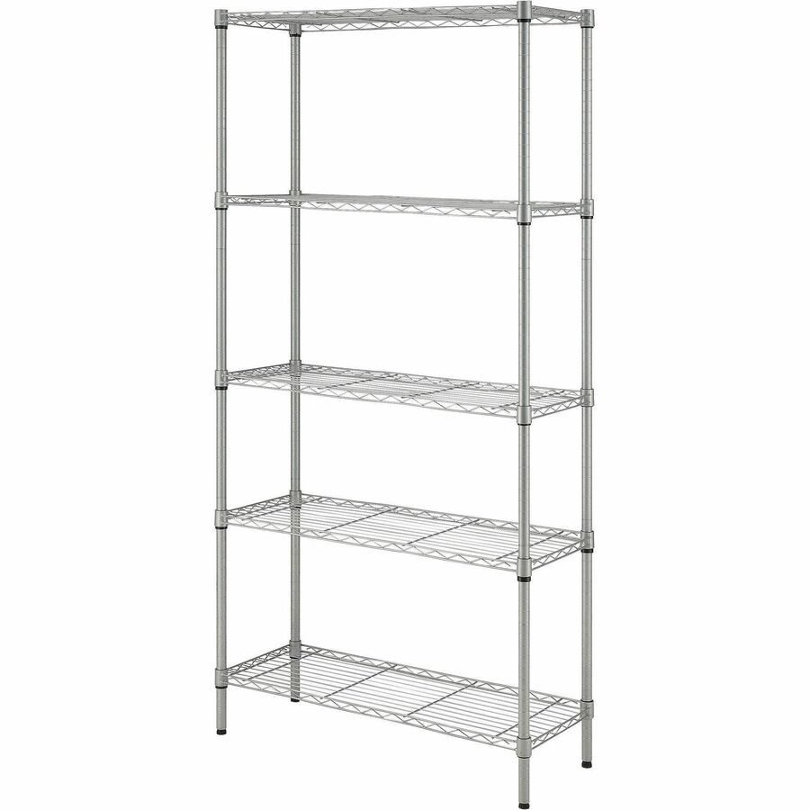 Lorell Light-Duty Wire Shelving - 5 Tier(s) - 72" Height x 36" Width x 14" Depth - Floor - Epoxy - Silver - Plastic, Metal, Steel - 1 Each