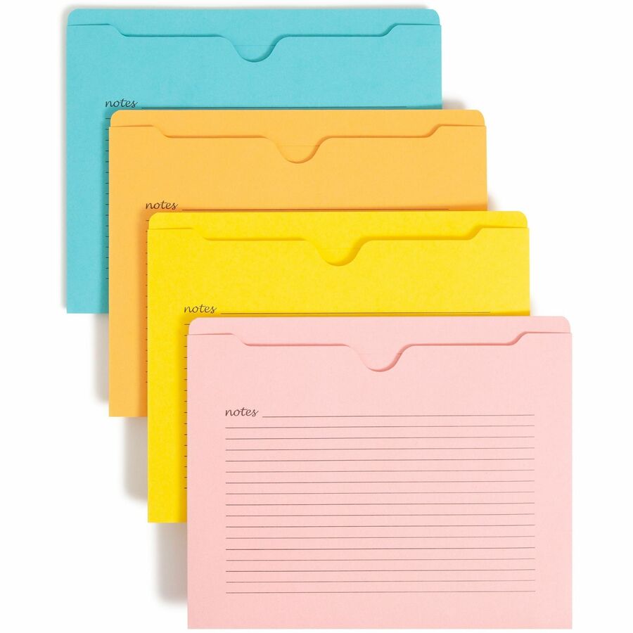 Smead Straight Tab Cut Letter File Jacket - 8 1/2" x 11" - 2 Plys - Aqua, Goldenrod, Pink, Yellow - Preprinted, Closed Sides, Reinforced Tab, Closed Sides, Durable - 10% Recycled - 12 / Pack