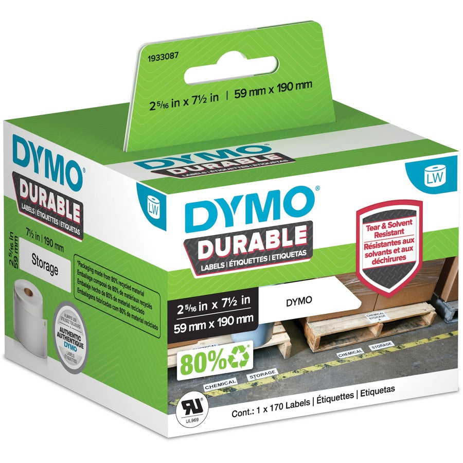 Dymo 1933087 ID Label - 2 21/64" Width x 7 31/64" Length - White - Polypropylene - 170 / Roll - 170 Total Label(s) - 1 Each
