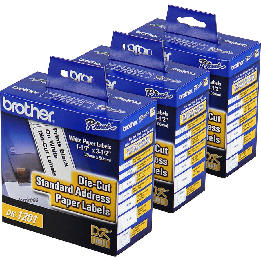 Brother Standard Address Paper Labels - 3 9/64" Width x 1 9/64" Length - Direct Thermal - White - Paper - 400 / Roll - 3 / Box