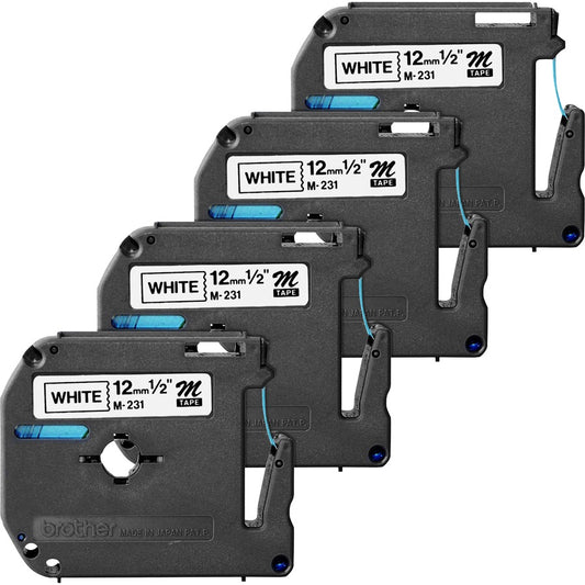 P-touch P-touch Nonlaminated M Series Tape Cartridge - x 1/2" Width - Direct Thermal - White - 4 / Bundle