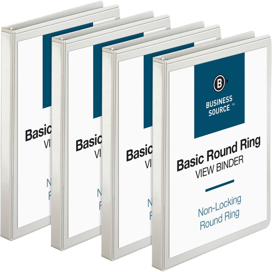Business Source Round-ring View Binder - 1/2" Binder Capacity - Letter - 8 1/2" x 11" Sheet Size - 125 Sheet Capacity - Fastener: Round Ring - Pocket: 2, Internal - Polypropylene - White - Sturdy, Non-glare, Exposed Rivet, Durable, Wrinkle-free, Gap-fr...
