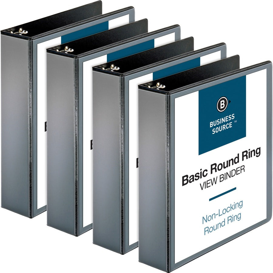 Business Source Round-ring View Binder - 2" Binder Capacity - Letter - 8 1/2" x 11" Sheet Size - 475 Sheet Capacity - Fastener: Round Ring - Pocket: 2, Internal - Polypropylene - Black - Wrinkle-free, Gap-free Ring, Clear Overlay, Non Locking Mechanism...