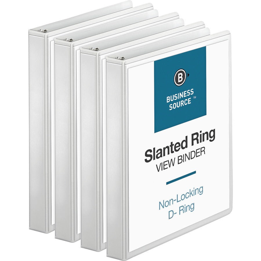 Business Source Basic D-Ring View Binders - 1" Binder Capacity - Letter - 8 1/2" x 11" Sheet Size - 240 Sheet Capacity - 3 Ring - Fastener: Slant D-Ring - Pocket: Internal - Polypropylene - White - Sturdy, Clear Overlay, Spine Label, Non-glare, Exposed...