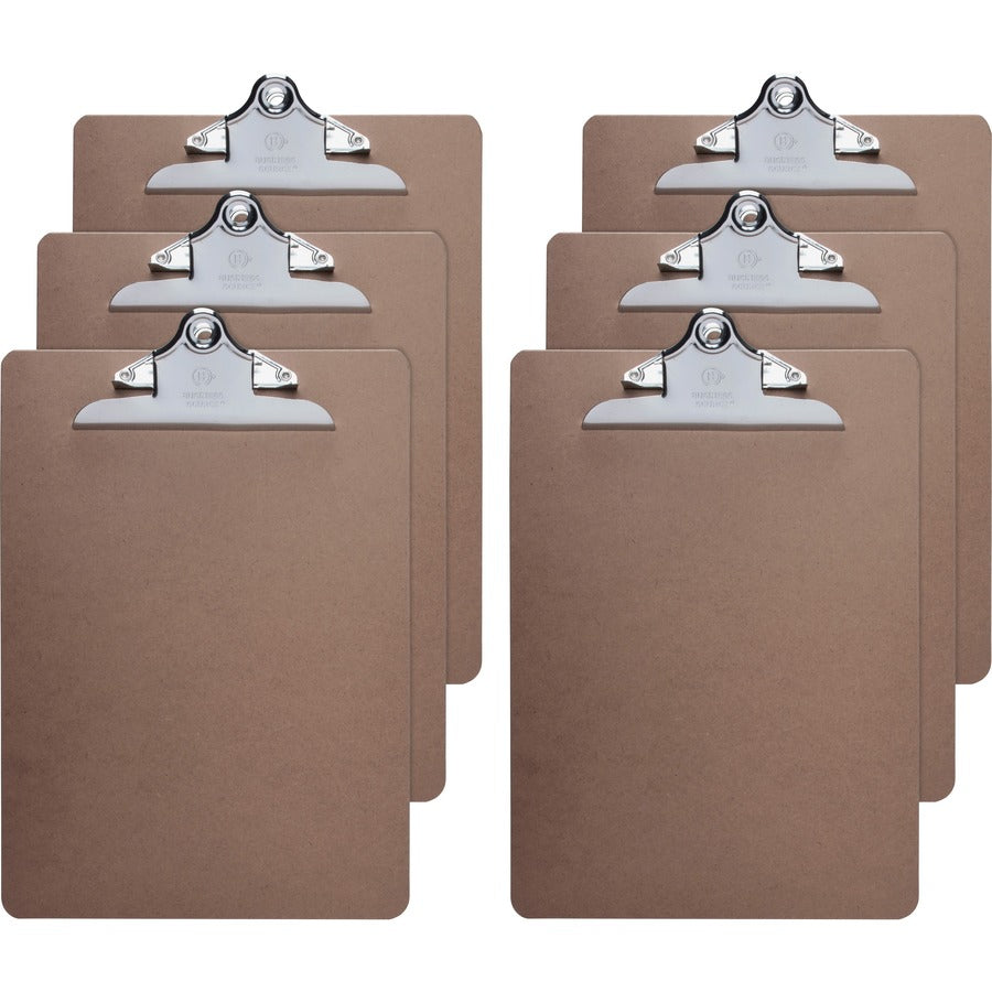Business Source Hardboard Clipboard - Standard - 9" x 12 1/2" Sheet Size - Hardboard - Brown - 6 / Bundle