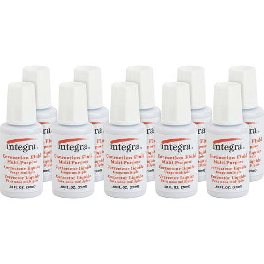 Integra Multipurpose Correction Fluid - Brush Applicator - 22 mL - White - 10 / Box