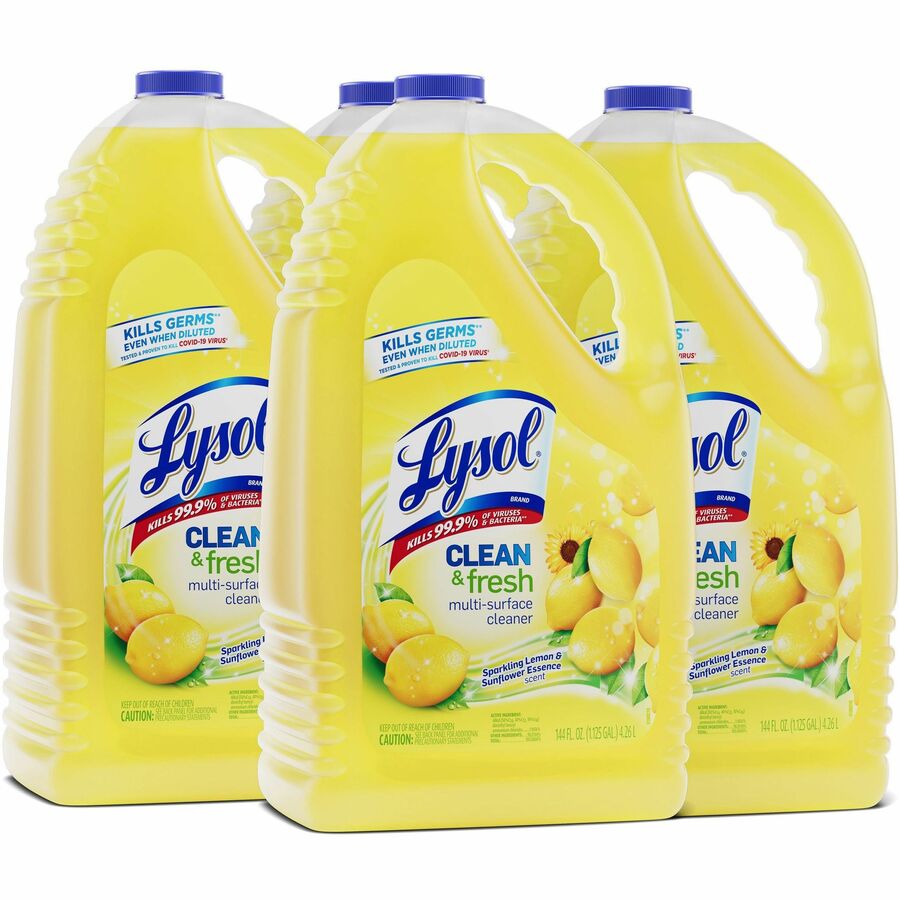 Lysol Clean/Fresh Lemon Cleaner - For Multi Surface - Liquid - 144 fl oz (4.5 quart) - Clean & Fresh Lemon Scent - Recommended For: Stain Remover, Grease Remover, Virus Remover, Bacteria Remover, Odor Remover, Germs Remover, Grime Remover, Spot Remover...