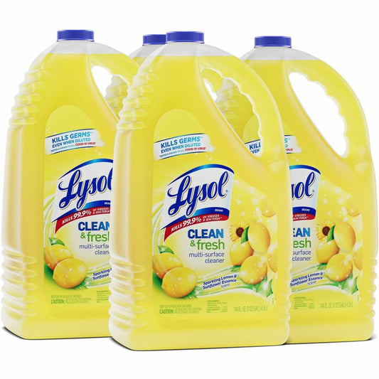 Lysol Clean/Fresh Lemon Cleaner - For Multi Surface - Liquid - 144 fl oz (4.5 quart) - Clean & Fresh Lemon Scent - Recommended For: Stain Remover, Grease Remover, Virus Remover, Bacteria Remover, Odor Remover, Germs Remover, Grime Remover, Spot Remover...