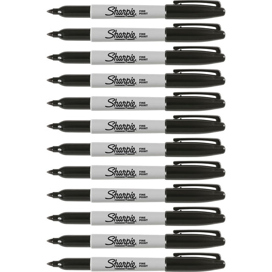 Sharpie Fine Point Permanent Ink Markers - Black Ink - Alcohol Based - 12 / Dozen
