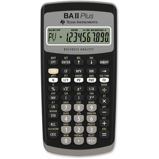 Texas Instruments BA-II Plus Advance Financial Calculator - Power OFF Memory Protection - 1 Line(s) - 10 Digits - LCD - Battery Powered - 1 x Button Cell - 0.6" Height x 3" Width x 6" Depth - Dark Gray - 1 Each