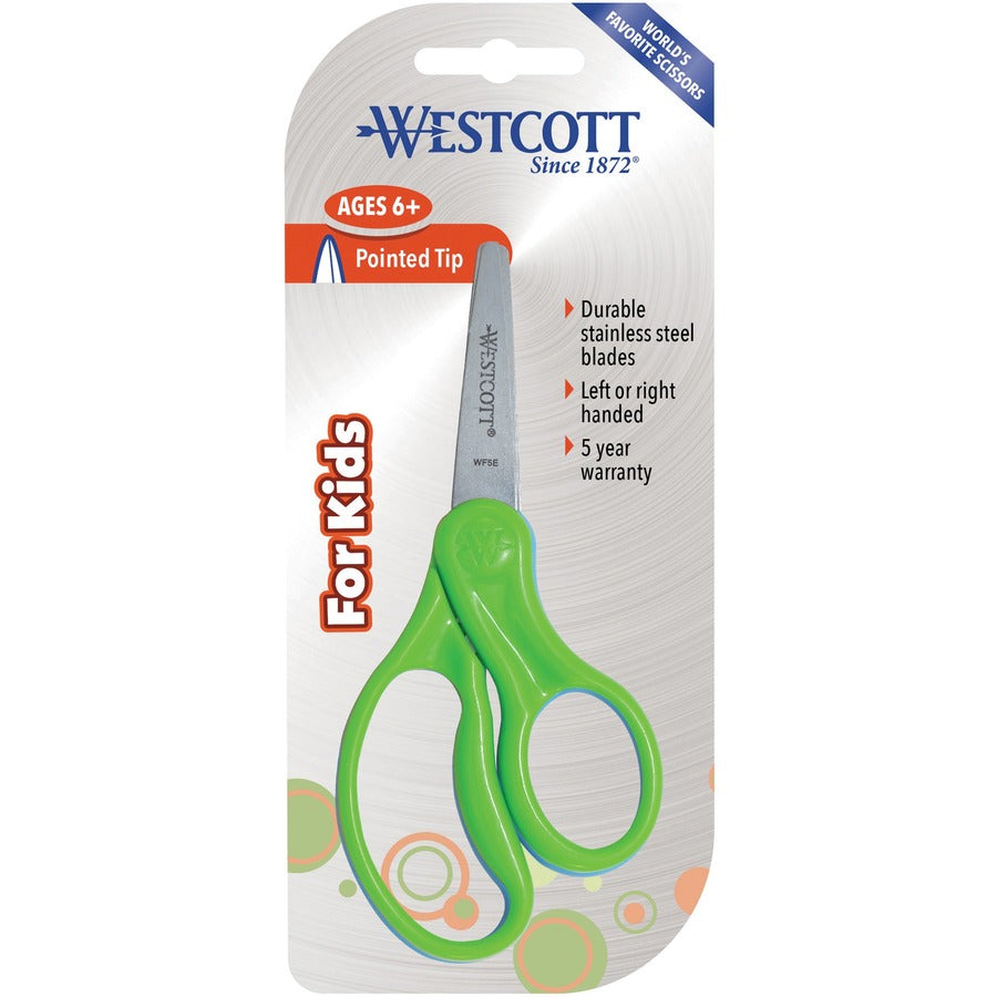 Westcott 5" Pointed Kid Scissors - 5" Blade Length - 5" Overall Length - Stainless Steel - Pointed Tip - Assorted - 30 / Pack