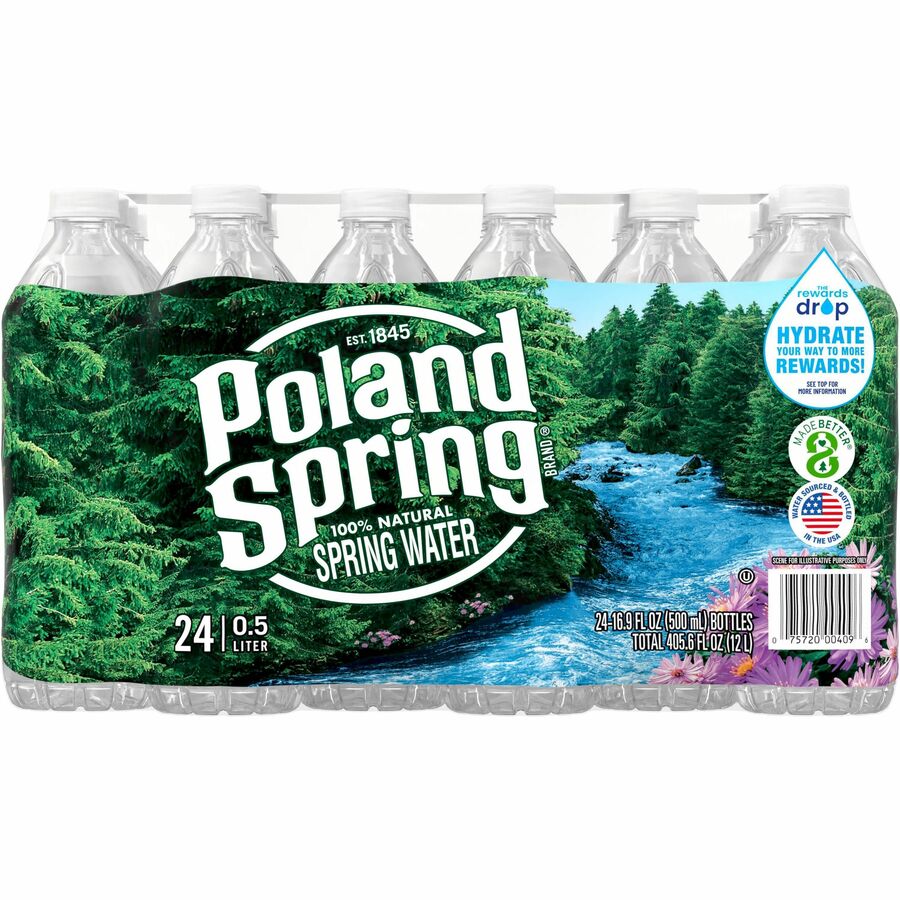 Poland Spring Bottled Spring Water - Ready-to-Drink - 16.91 fl oz (500 mL) - 24 / Carton