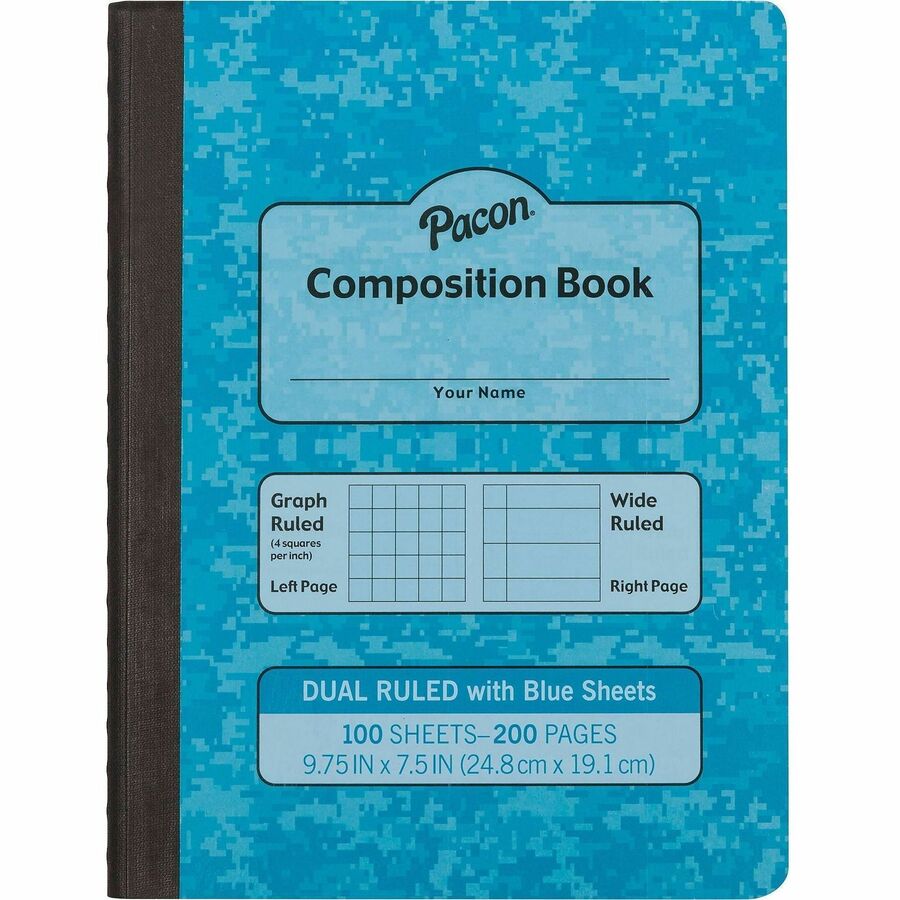 Pacon Dual Ruled Composition Book - 100 Sheets - 9.75" Height - Blue Cardboard Cover - Sturdy, Hard Cover - 1 Each