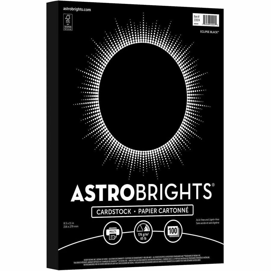 Neenah Color Cardstock - Black - Letter - 8 1/2" x 11" - 65 lb Basis Weight - Black - 100 / Pack