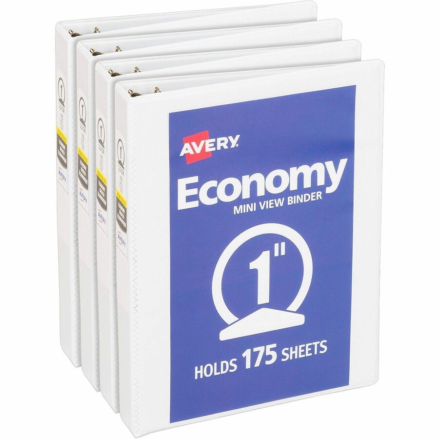 Avery&reg, Economy View Binder - 1" Binder Capacity - Statement - 5 1/2" x 8 1/2" Sheet Size - 175 Sheet Capacity - 3 Ring - Fastener: Round Ring - Pocket: 2, Internal - Vinyl, Chipboard - White - Sturdy, Exposed Rivet, Non Locking Mechanism, Clear Ove...