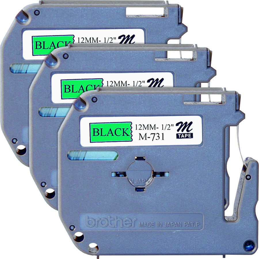 P-touch P-touch Nonlaminated M Series Tape Cartridge - 1/2" Width x 26 1/5 ft Length - Rectangle - Direct Thermal - Black, Green - 3 / Bundle