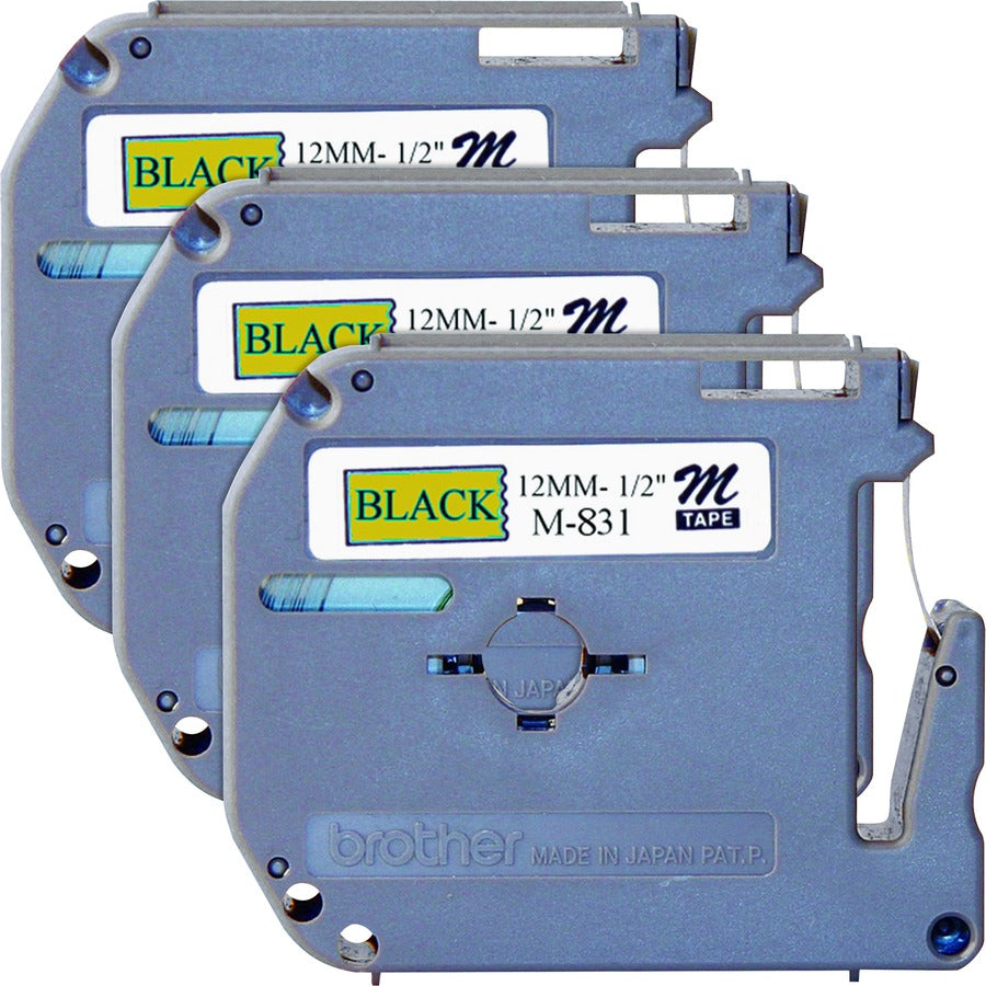 P-touch P-touch Nonlaminated M Series Tape Cartridge - 1/2" Width - Rectangle - Black, Gold - 3 / Bundle