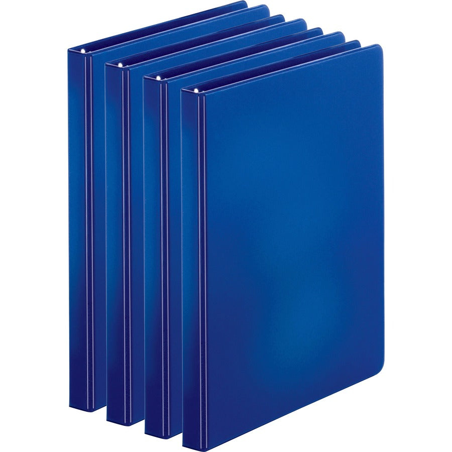 Business Source Basic Round Ring Binders - 1/2" Binder Capacity - Letter - 8 1/2" x 11" Sheet Size - 125 Sheet Capacity - 3 Ring - Fastener: Round Ring - Pocket: Internal - Chipboard, Polypropylene - Dark Blue - Exposed Rivet, Sturdy - 4 / Bundle