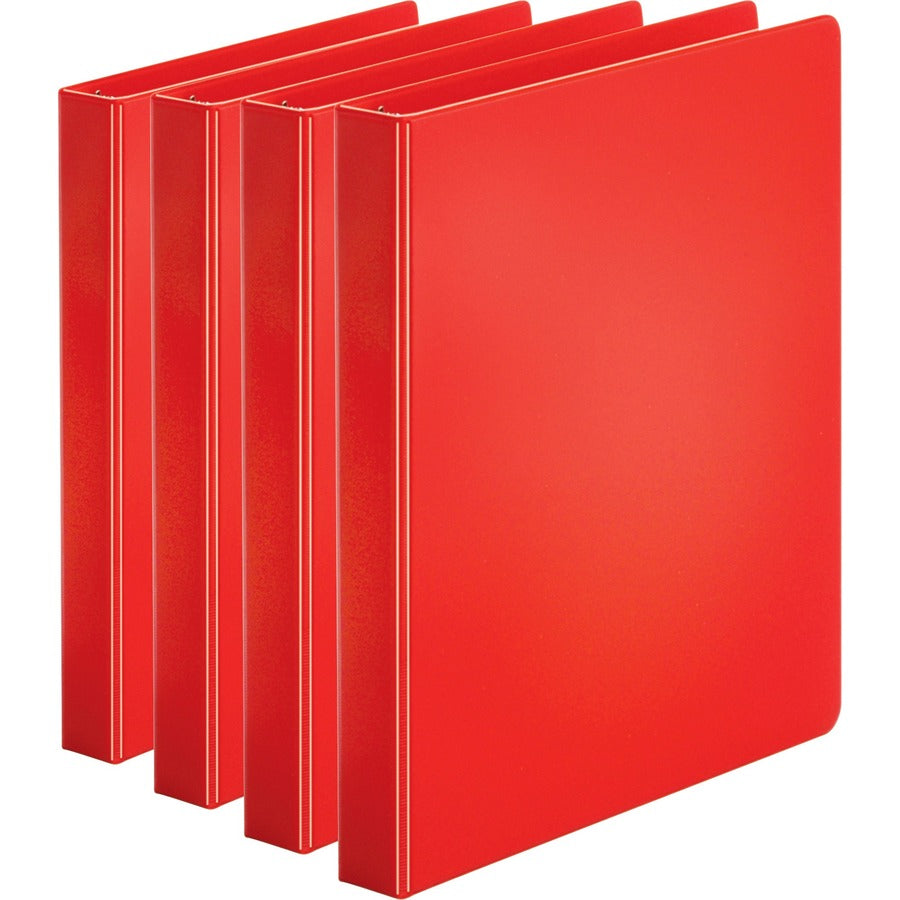 Business Source Basic Round Ring Binders - 1" Binder Capacity - Letter - 8 1/2" x 11" Sheet Size - 225 Sheet Capacity - 3 Ring - Fastener: Round Ring - Pocket: Internal - Chipboard, Polypropylene - Red - 11.20 oz - Exposed Rivet, Sturdy - 4 / Bundle