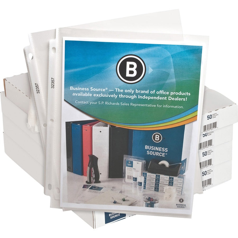 Business Source Sheet Protectors - For Letter 8 1/2" x 11" Sheet - 3 x Holes - Ring Binder - Top Loading - Rectangular - Clear - Polypropylene - 50/Pack - 4 / Box