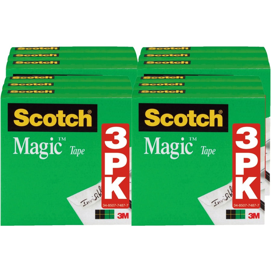 Scotch 1/2"W Magic Tape - 36 yd Length x 0.50" Width - 1" Core - Matte - Clear - For Mending, Splicing - 3/Pack - 4 / Bundle