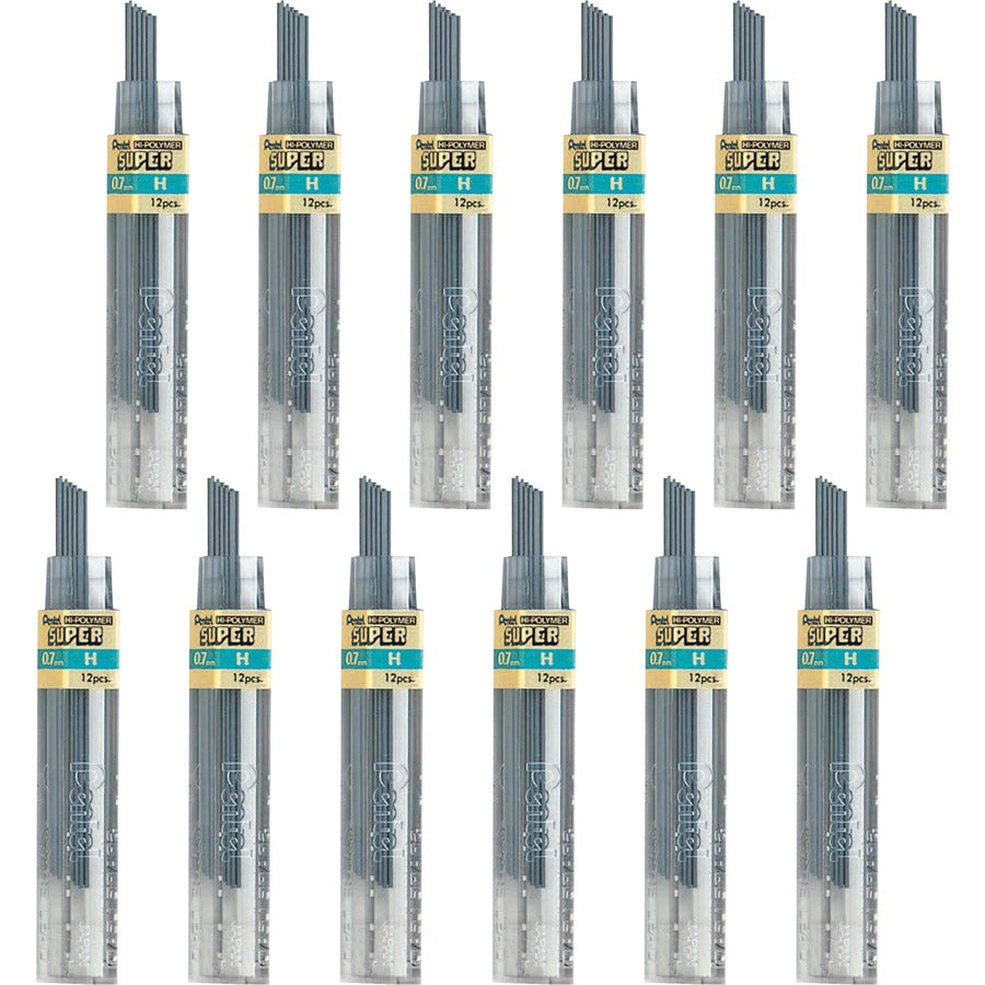 Pentel Super Hi-Polymer Leads - 0.7 mm , Medium Point - H - Black Lead - 12/Tube - 12 / Box