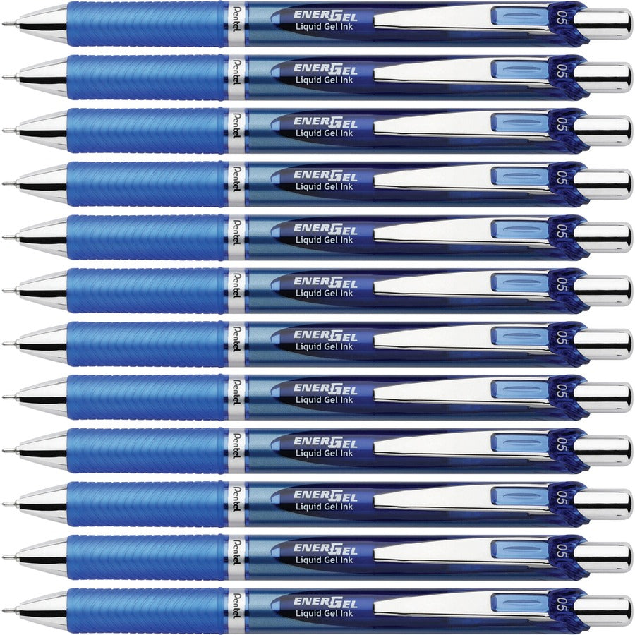 EnerGel EnerGel RTX Liquid Gel Pens - Refillable - Retractable - Blue Ink - Gel-based - Blue Barrel - Stainless Steel Tip - 12 / Box